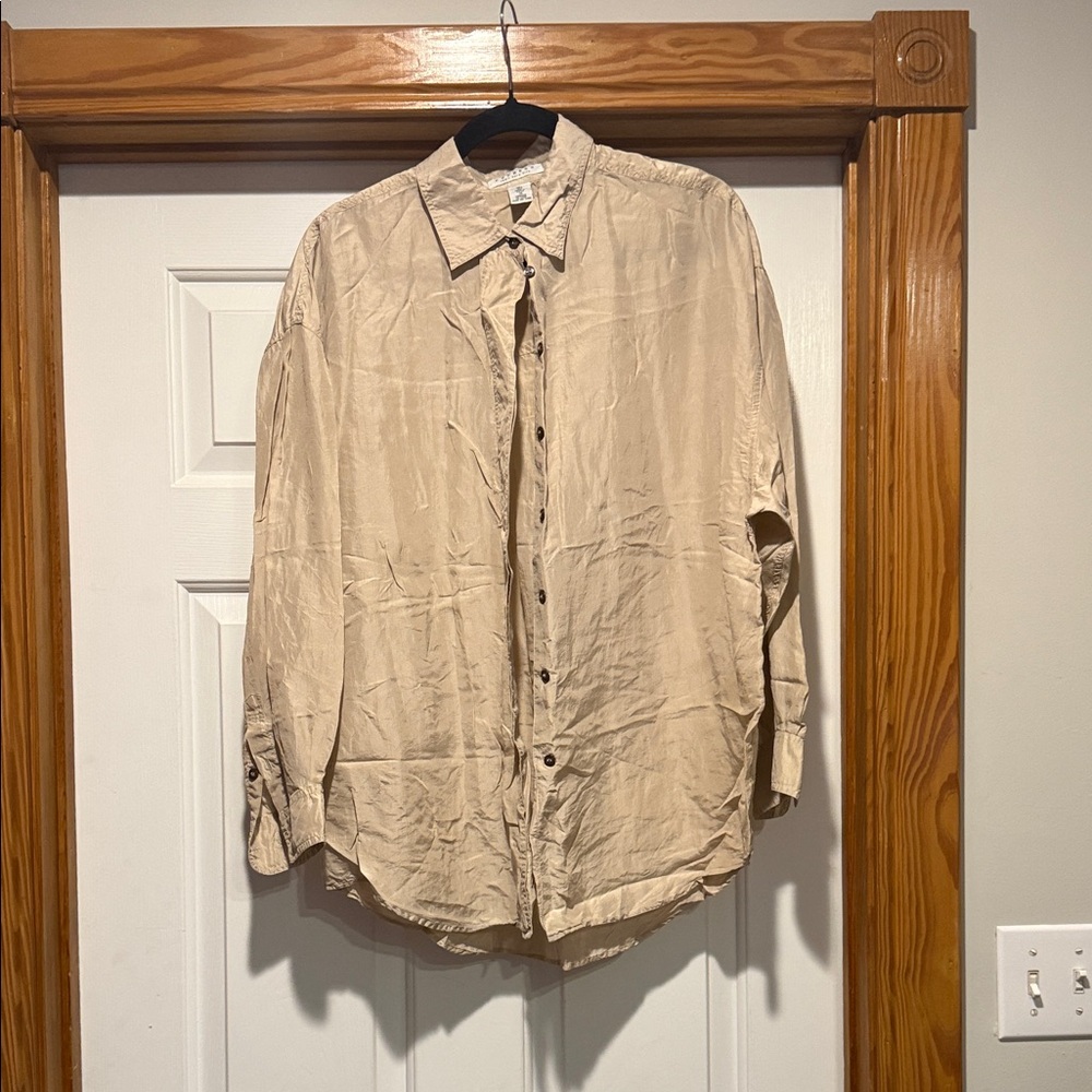 Express Neutral Beige Button-Down Shirt - image 1